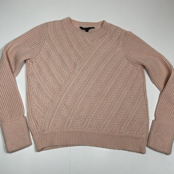 BCBG MAXAZRIA Caleigh Pink Salmon Thick Cable Knit Long Cuffed Sleeve Sweater M - Picture 3 of 6